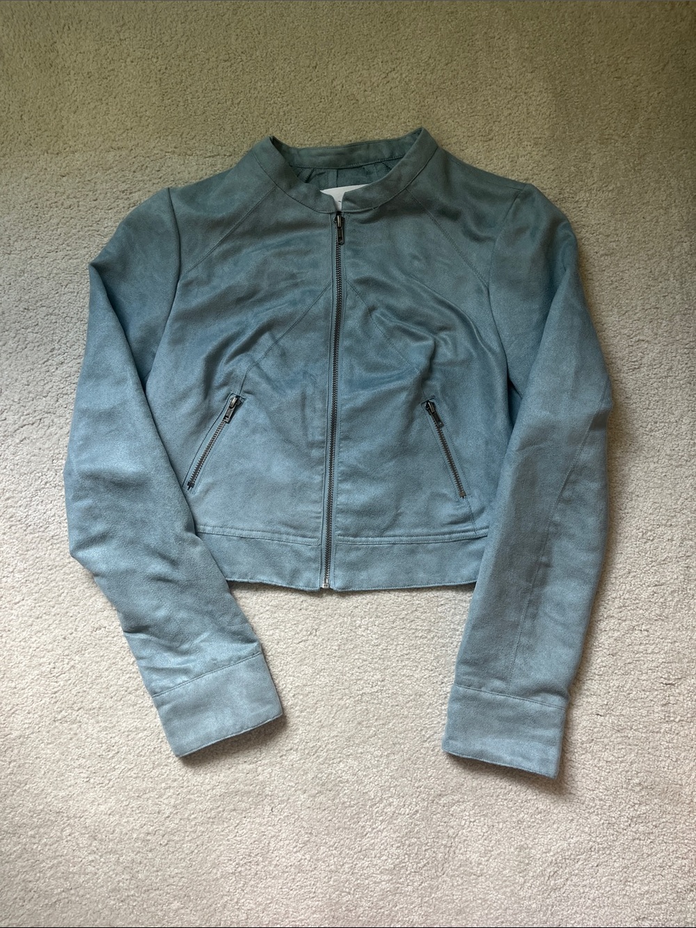 BCBGeneration Light Blue Suede Bomber Jacket